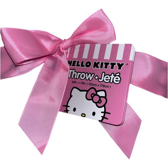 Hello Kitty Sanrio White Pink Blue Spring Flowers Throw Blanket 60x70 NWT - Picture 5 of 6